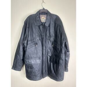 VINTAGE World Alliance Jacket Men XLarge Black Leather Zip Up Coat